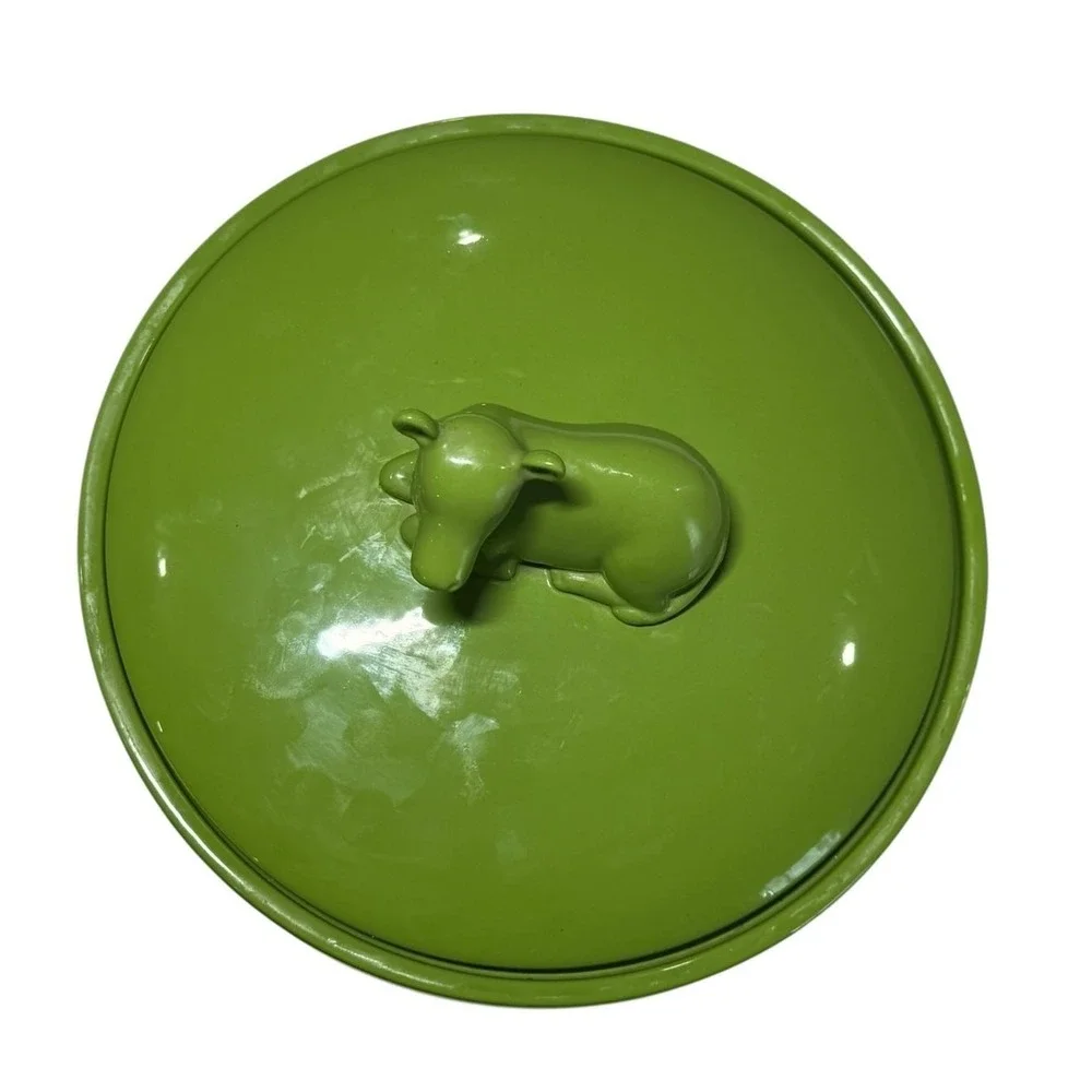 Martha Stewart Green Cow Casserole Dish Lid Ceramic 9